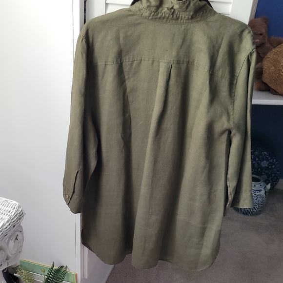 Chico's Olive No Iron Linen Tunic NWT. 3=16/XL. - Picture 3 of 9